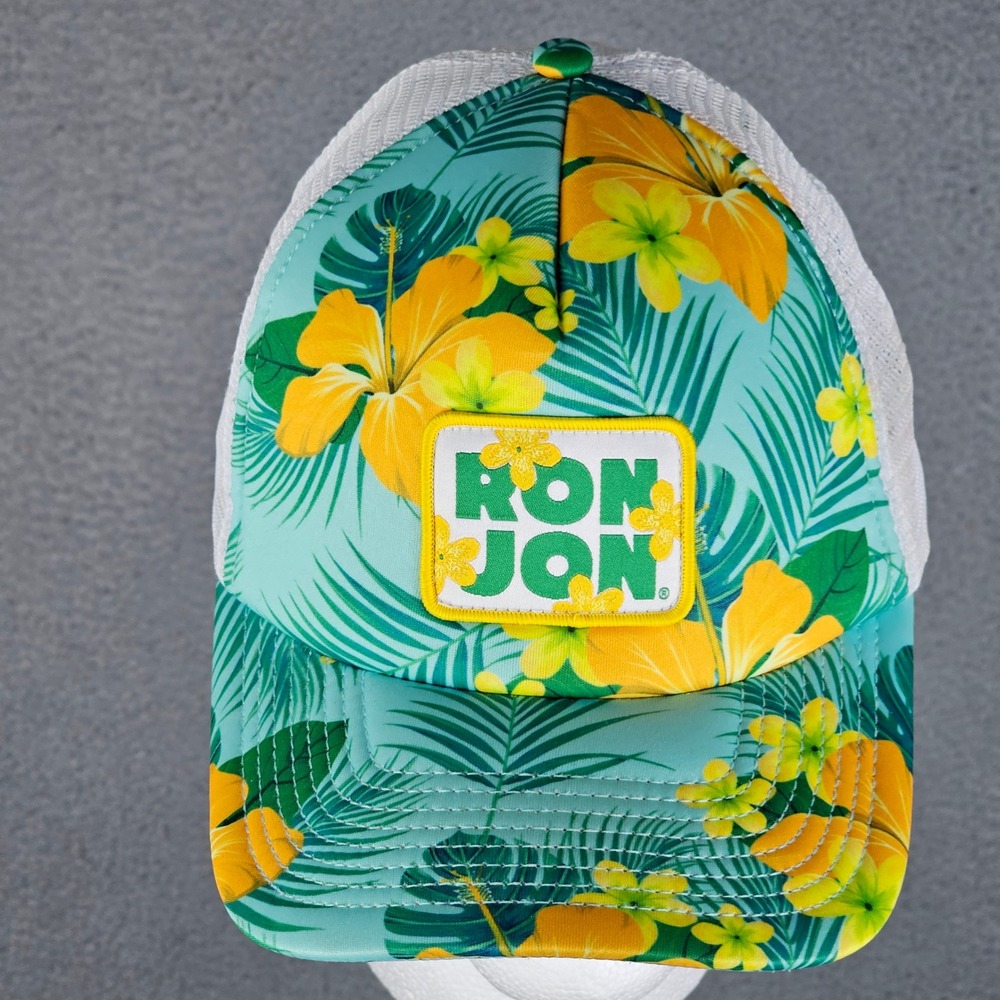 Ron Jon Hat Women OS Teal Hibiscus Tropical Floral Mesh Snapback Trucker Cap
